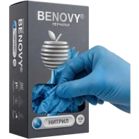 Перчатки нитрил., нестер., н/о, голубой Benovy (S) 100пар/уп CN