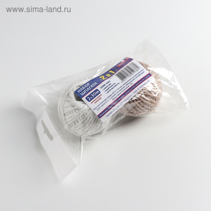 Набор шпагатов, 2 шт: полипропиленовый d=3 мм и джутовый скрученный d=1,5 мм, 30 м, цвет МИКС Набор шпагатов, 2 шт: полипропиленовый d=3 мм и джутовый скрученный d=1,5 мм, 30 м, цвет МИКС