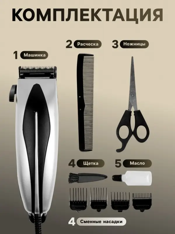 Машинка для стрижки LTRI-12, 15 Вт, насадки 3/6/10/12 мм, 220 В, серебристая