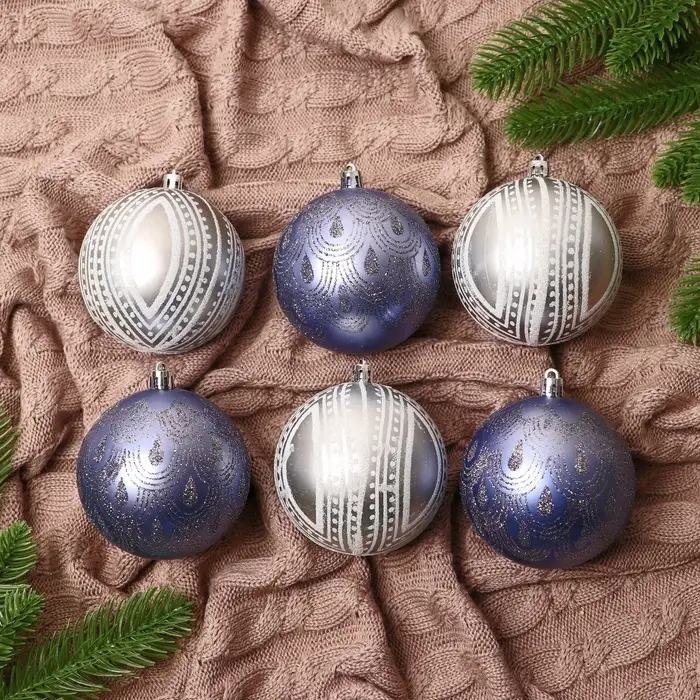 Ёлочные игрушки &laquo;Загадочный узор&raquo;, шары новогодние, d=8 см, набор 6 шт.