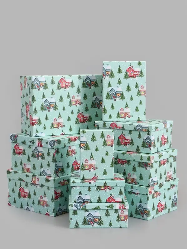 Коробки подарочные новогодние, набор 10 в 1, 37.5&times;29&times;17 - 19&times;13&times;7.5 см