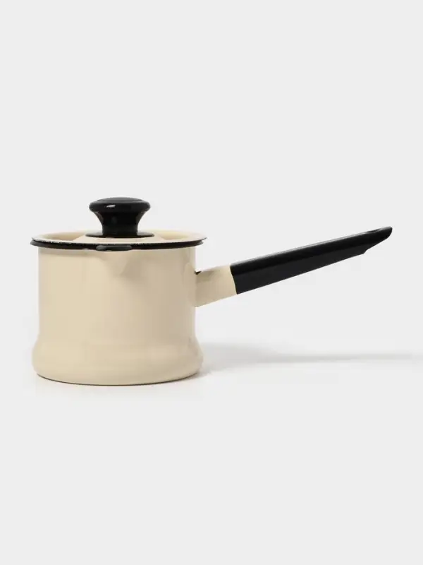 Ковш эмалированный, 1 л, с крышкой, без декора, слоновой кости