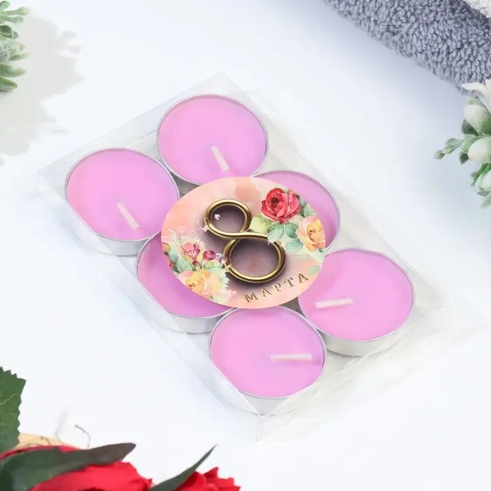 Набор свечей чайных ароматических, 6 шт, роза, 8 марта Набор свечей чайных ароматических, 6 шт, роза, 8 марта