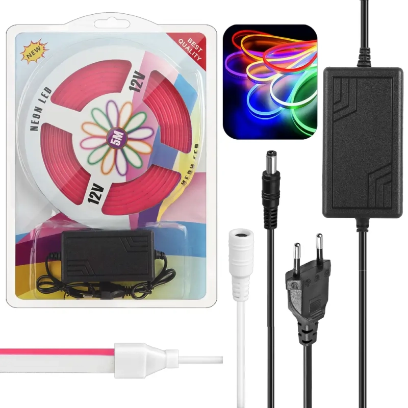 Светодиодная лента 5м гибкая неоновая розовая