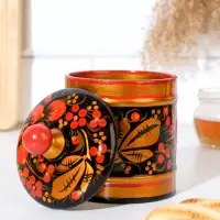 Банка для хранения сыпучих продуктов, кадочка, средняя, 9&times;14 см, дерево, хохлома, МИКС
