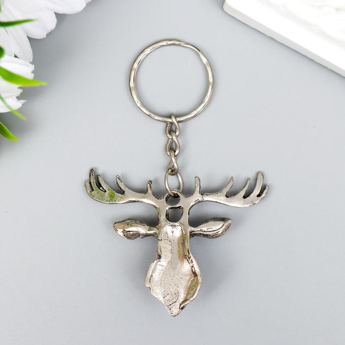 Брелок металл Брелок металл "Олень с бирюзовым камешком" серебро 4х4,8 см