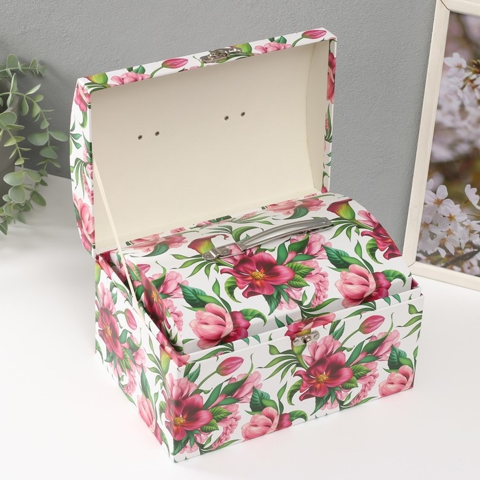 Шкатулка картон сундучок Шкатулка картон сундучок "Яркие цветы" набор 3 шт 26х18х16,5 24х16х14,5 22х14х12,7 см