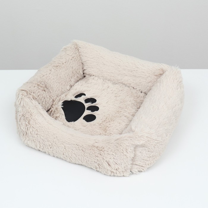 Лежак с подушкой, мех, сатин, периотек, 45 х 45 х 15 см, бежевый Лежак с подушкой, мех, сатин, периотек, 45 х 45 х 15 см, бежевый