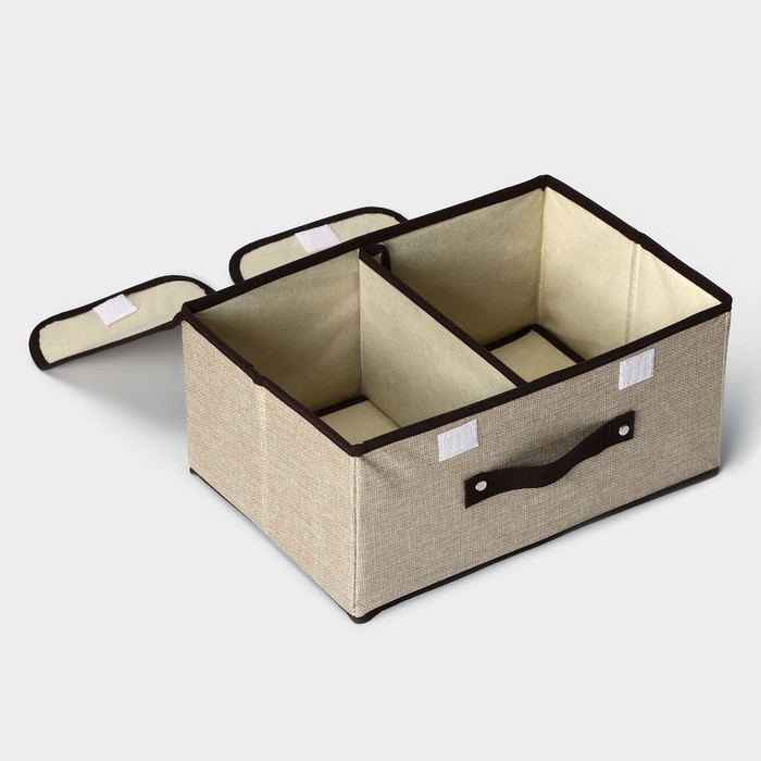 Короб стеллажный для хранения с двойной крышкой Доляна «Тэри», 36×25×16 см, цвет бежевый Короб стеллажный для хранения с двойной крышкой Доляна «Тэри», 36×25×16 см, цвет бежевый