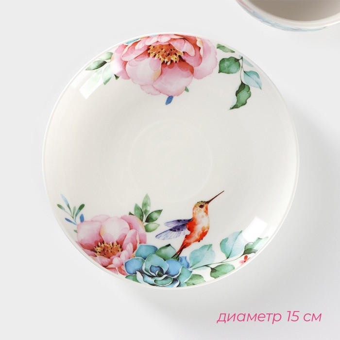 Чайная пара фарфоровая Доляна «Пташка», 2 предмета: чашка 280 мл, блюдце d=15 см Чайная пара фарфоровая Доляна «Пташка», 2 предмета: чашка 280 мл, блюдце d=15 см
