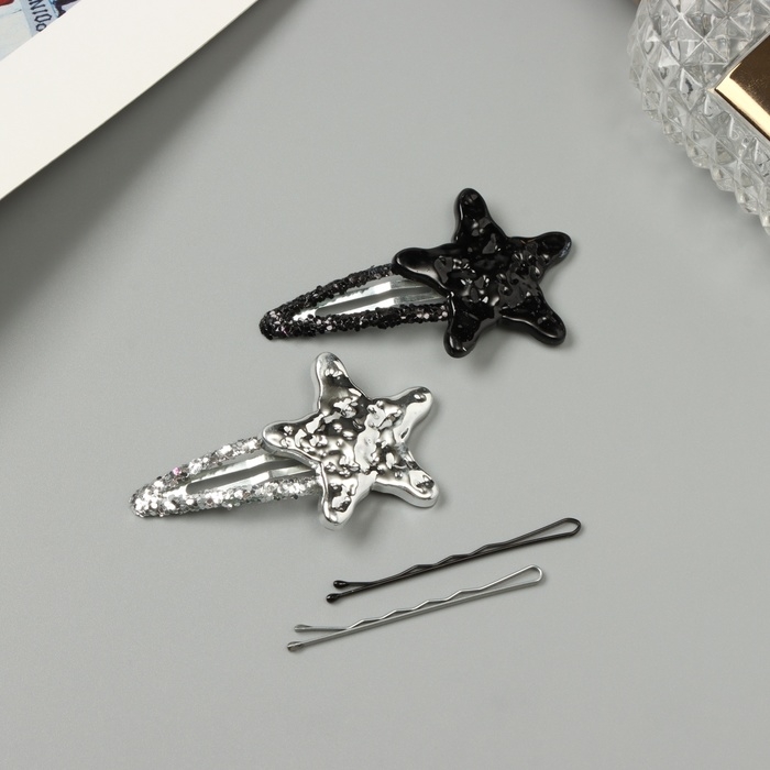 Невидимка для волос  Невидимка для волос "Беатрис" (набор 10 шт) звезда, 5 и 5,5 см, серебро чёрный