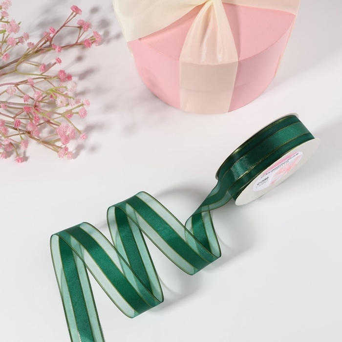 Лента декоративная, капроновая/атласная, с люрексом, 25 мм, 18 ± 1 м, цвет изумрудный Лента декоративная, капроновая/атласная, с люрексом, 25 мм, 18 ± 1 м, цвет изумрудный