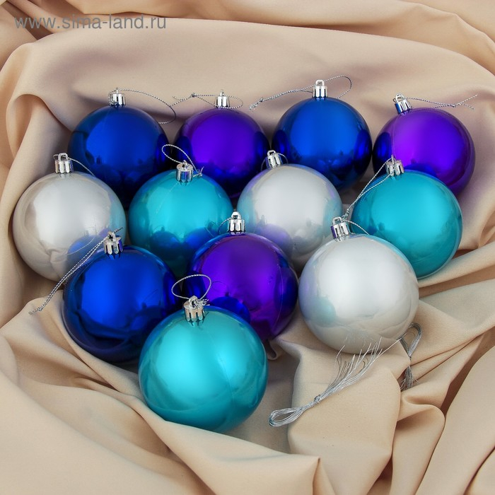 Набор шаров пластик d-8 см, 12 шт Набор шаров пластик d-8 см, 12 шт "Глянец" микс