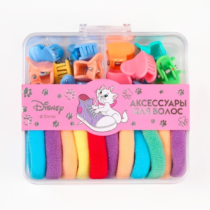 Набор подарочный, резинка для волос 10 шт, заколка крабик 12 шт, Коты аристократы Набор подарочный, резинка для волос 10 шт, заколка крабик 12 шт, Коты аристократы