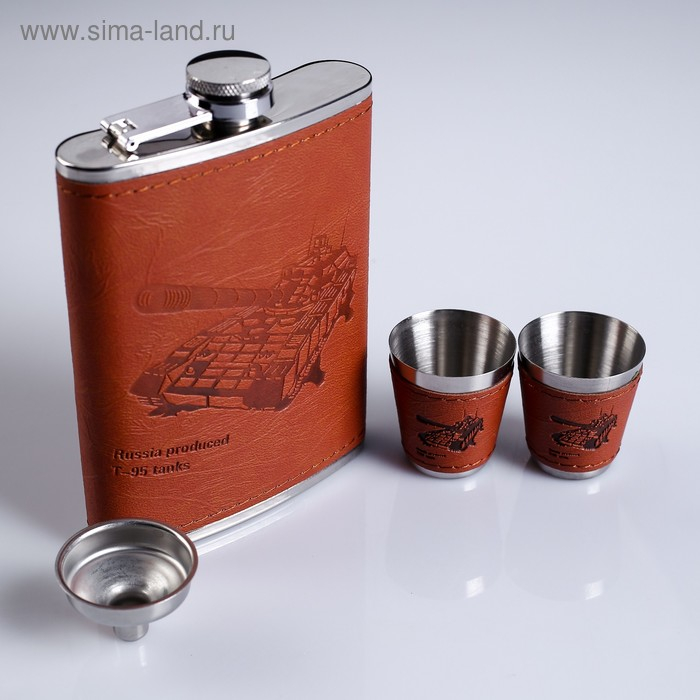 Подарочный набор Подарочный набор "Танк" 4в1: фляжка 240 мл, воронка, 2 рюмки, 17 х 18 см, коричневый