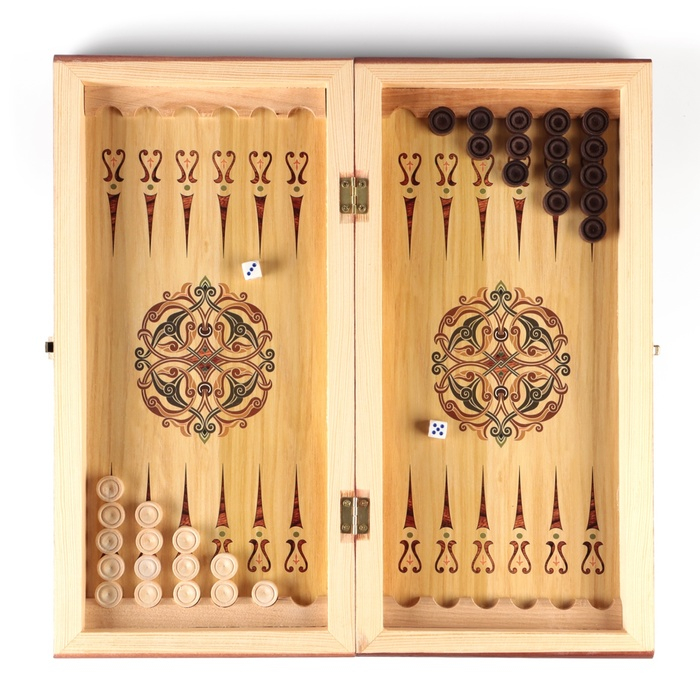 Настольные игры 3 в 1 "Гжель": шахматы, шашки, нарды, деревянные, большие, 40 х 40 см