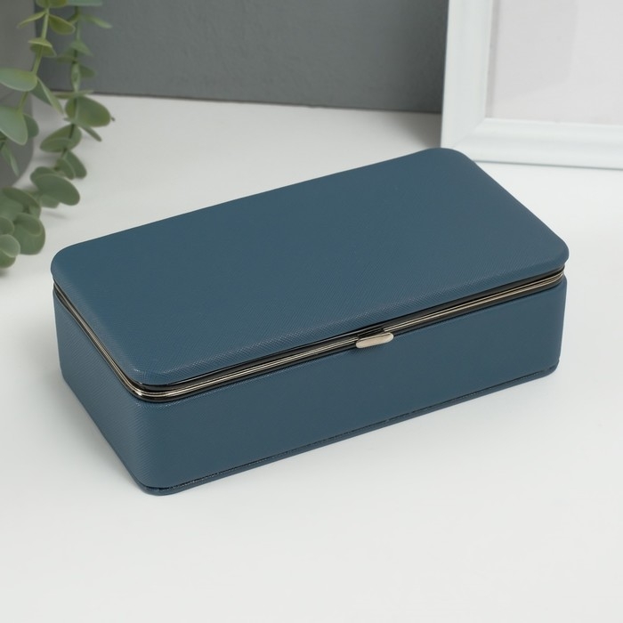 Шкатулка кожзам для украшений Шкатулка кожзам для украшений "Мелкая рябь" сине-серая 10х18х6 см