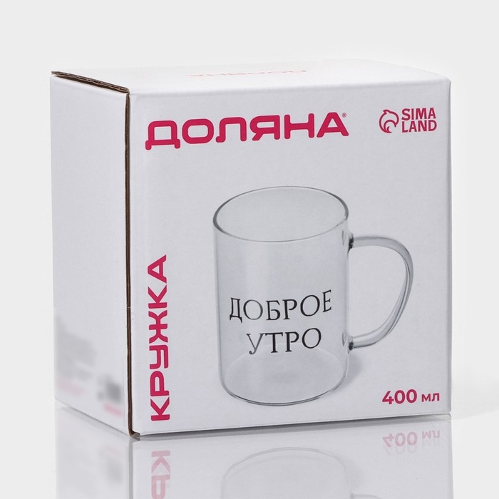 Кружка стеклянная Доляна «Доброе утро», 400 мл, 12×8×10,5 см Кружка стеклянная Доляна «Доброе утро», 400 мл, 12×8×10,5 см