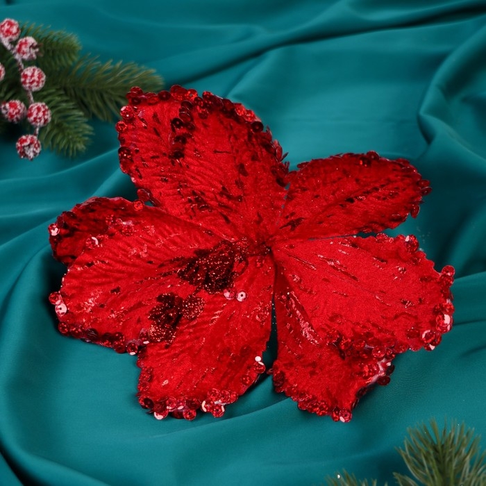 Декор "Зимний цветок" капельки края, 18х20 см, красный