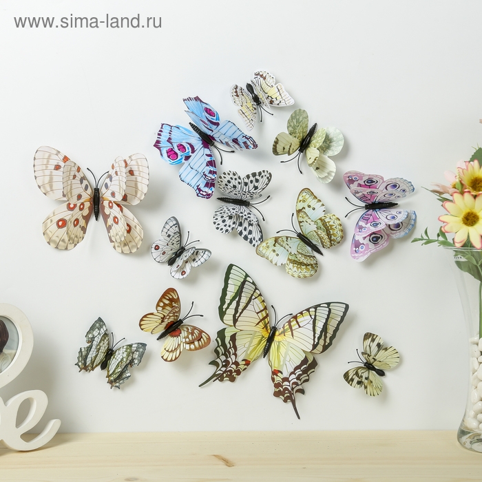 Магнит пластик Магнит пластик "Бабочки" набор 12 шт МИКС h=4,4,5,5,6,8,9,5,13,5,14,5 см