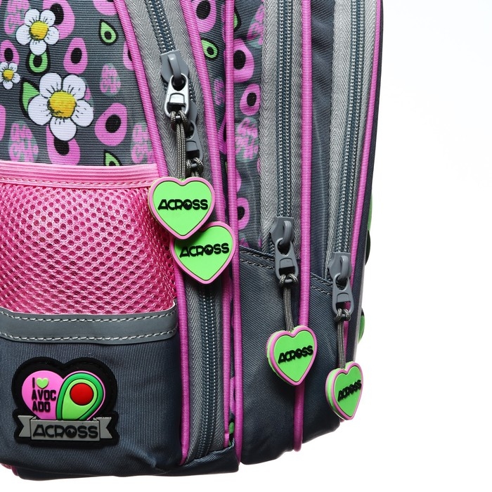Рюкзак школьный 40 х 33 х 15 см, эргономичная спинка, Across 410, серый/розовый ACR23-410-1 Рюкзак школьный 40 х 33 х 15 см, эргономичная спинка, Across 410, серый/розовый ACR23-410-1