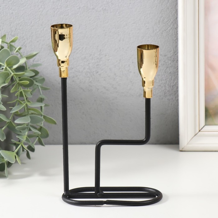 Подсвечник металл на 2 свечи Подсвечник металл на 2 свечи "Перс" чёрный с золотом 12,7х5,8х20,5 см