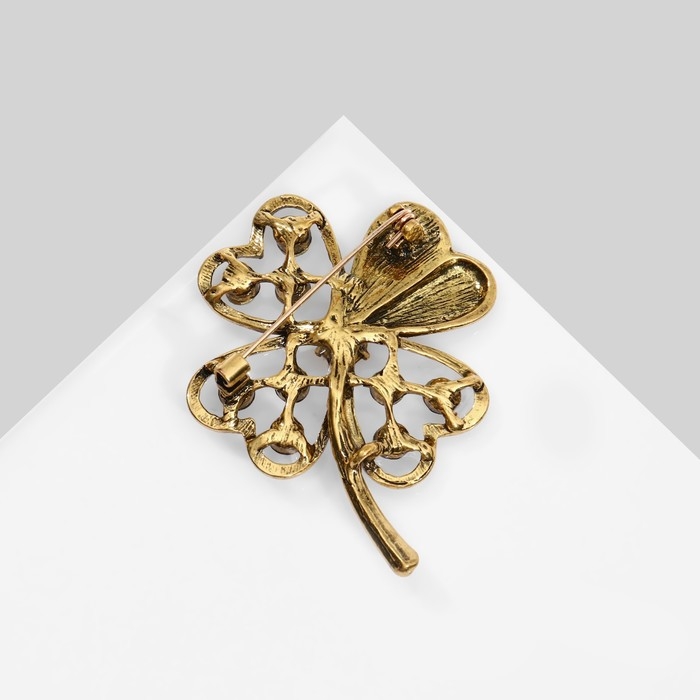 Брошь «Клевер» половины сердца, цвет бело-зелёный в чернёном золоте Брошь «Клевер» половины сердца, цвет бело-зелёный в чернёном золоте