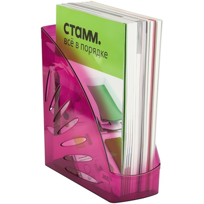 Лоток для бумаг вертикальный СТАММ "Тропик", тонированный розовый, ширина 110мм