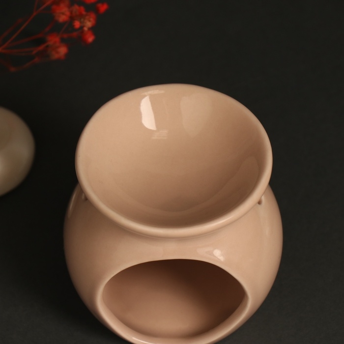 Аромалампа керамика Аромалампа керамика "Счастлив тот, кто счастлив дома" бежевая 7,2х7,2х7,8 см