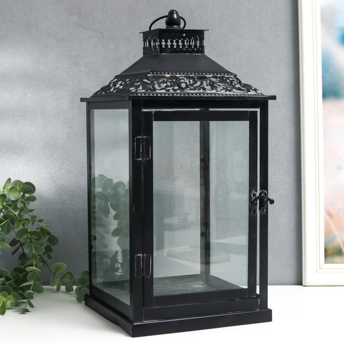 Подсвечник металл, стекло Подсвечник металл, стекло "Этна" чёрный набор 2 шт 19х19х39 см, 14х14х27 см