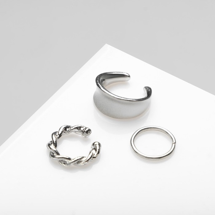 Серьги «Каффы» манжеты, набор 3 шт., цвет серебро