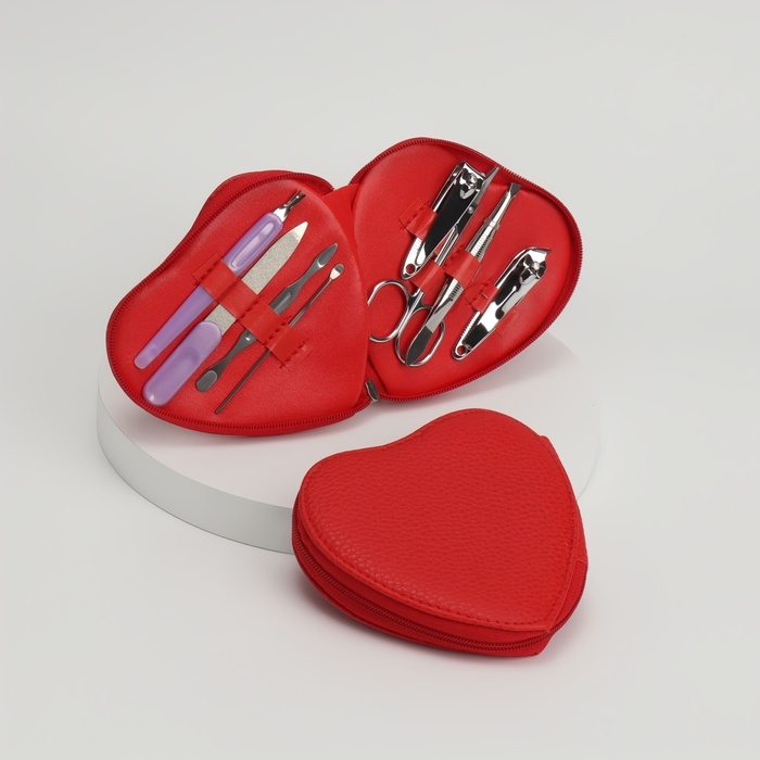 Набор маникюрный, 8 предметов, в футляре, цвет красный Набор маникюрный, 8 предметов, в футляре, цвет красный