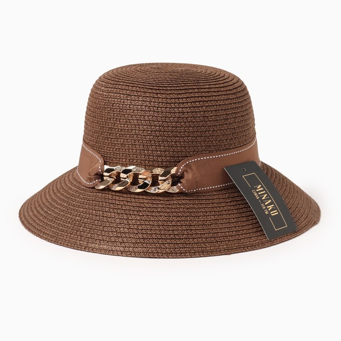 Шляпа женская с цепочкой MINAKU цвет коричневый, размер 56-58 Шляпа женская с цепочкой MINAKU цвет коричневый, размер 56-58