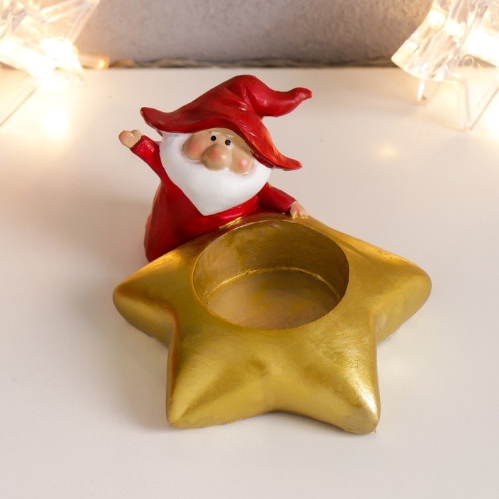 Сувенир полистоун подсвечник Сувенир полистоун подсвечник "Дедушка Мороз в колпаке гнома"МИКС 5,5х10х8,5 см