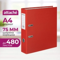 Папка-регистратор 75мм Attache А4, красная, РР/бумага, без мет. уголка