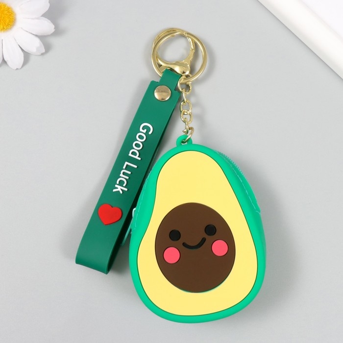 Брелок кошелёк с карабином, ремешком силикон Брелок кошелёк с карабином, ремешком силикон "Авокадо" 2,5х6,5х9 см