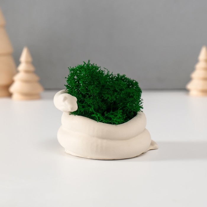Сувенир мини  Сувенир мини "Змея" крученая со мхом белая 7х6х4 см (мох зелен стабил)