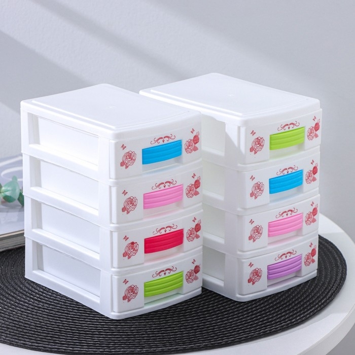 Мини - комод для мелочей 4 секции «Рози», 13×9×15 см, цвет МИКС Мини - комод для мелочей 4 секции «Рози», 13×9×15 см, цвет МИКС