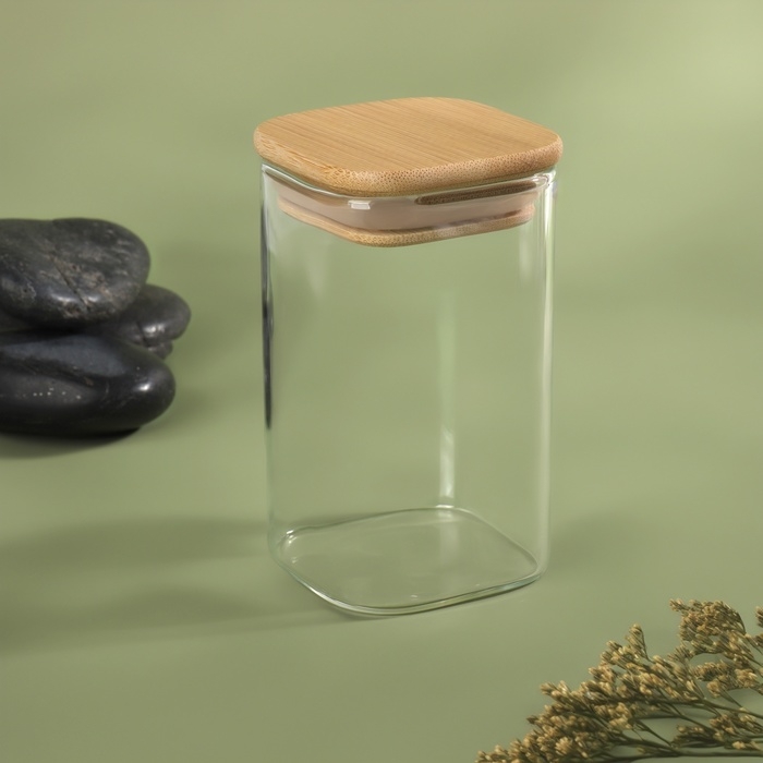 Органайзер для хранения ватных палочек «BAMBOO», с крышкой, 10 × 6 × 6 см, в картонной коробке, цвет прозрачный/коричневый Органайзер для хранения ватных палочек «BAMBOO», с крышкой, 10 × 6 × 6 см, в картонной коробке, цвет прозрачный/коричневый