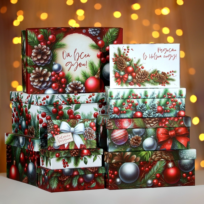 Набор подарочных новогодних коробок 10 в 1 Набор подарочных новогодних коробок 10 в 1 "Украшения на ёлку", 32,5 х 20 х 12,5 - 12 х 7 х 4 см. Новый год