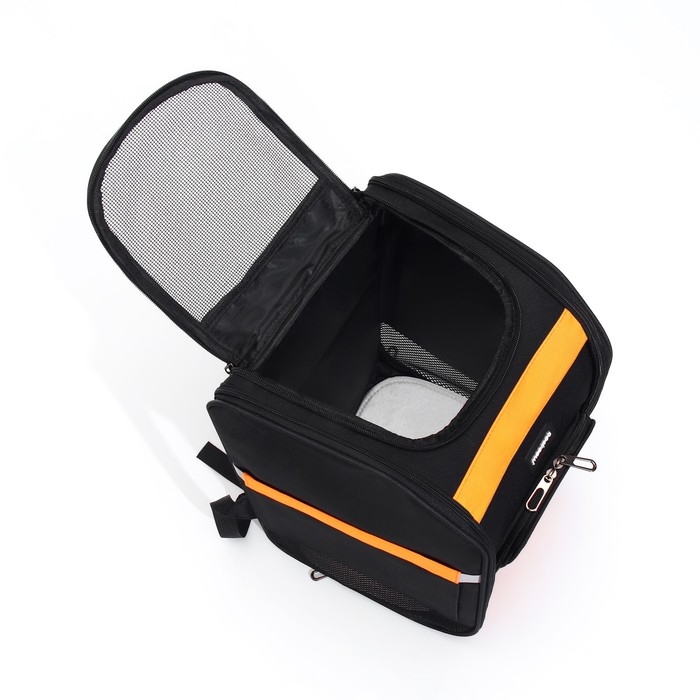 Рюкзак для переноски кошек и собак, БРЕЗЕНТ, 30*27*40 см, чёрно-оранжевый Рюкзак для переноски кошек и собак, БРЕЗЕНТ, 30*27*40 см, чёрно-оранжевый