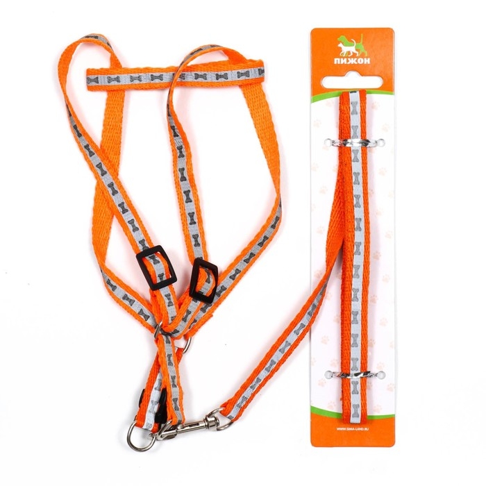 Комплект светоотражающий  Комплект светоотражающий "Косточки", ошейник 120 х 1 см, ОШ 24-40 см, ОГ 24-40 см оранжевый