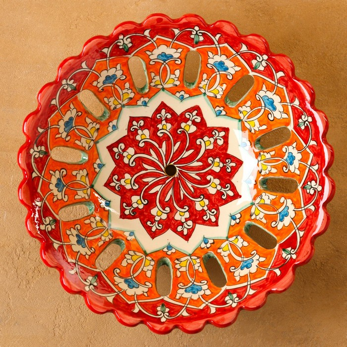 Фруктовница Риштанская Керамика  Фруктовница Риштанская Керамика "Цветы", 28 см, красная