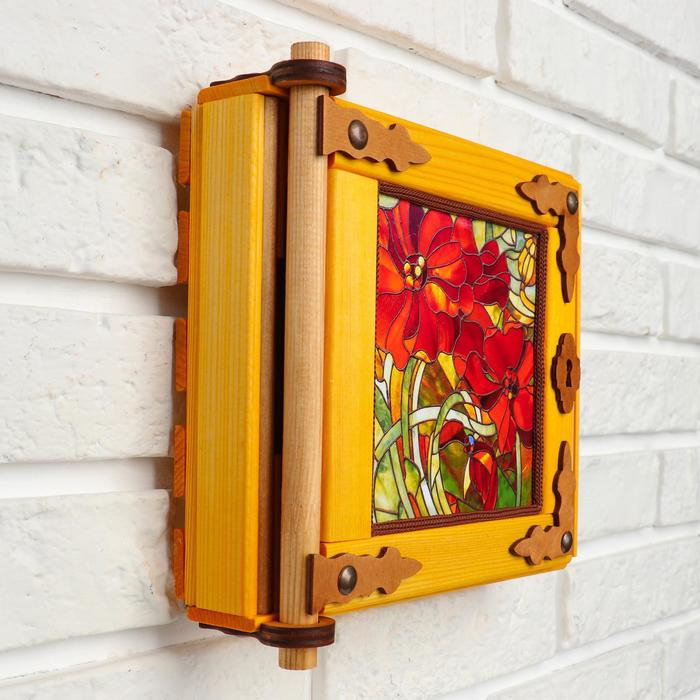 Ключница - картина, деревянная Ключница - картина, деревянная "Маки", 20 х 20 х 6 см