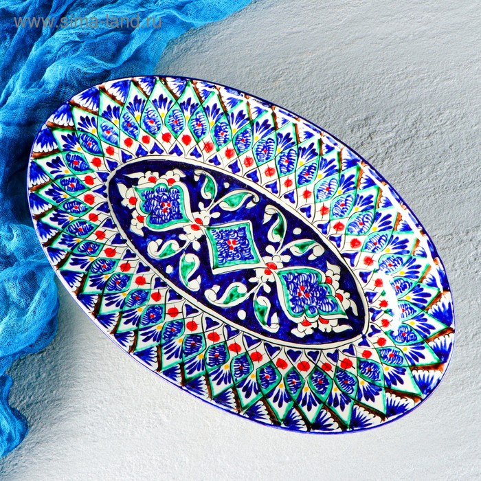 Селедочница Риштанская Керамика  Селедочница Риштанская Керамика "Узоры", 34 см, разноцветное, овальное
