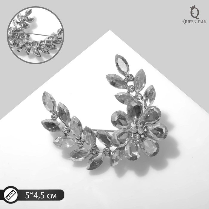 Брошь «Цветок» полумесяц, цвет белый в серебре Брошь «Цветок» полумесяц, цвет белый в серебре