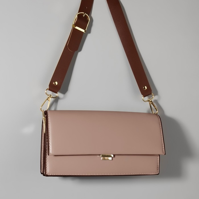 Ручка для сумки из натуральной кожи, регулируемая, с карабинами, 60 ± 2 см × 2,5 см, цвет коричневый/золотой Ручка для сумки из натуральной кожи, регулируемая, с карабинами, 60 ± 2 см × 2,5 см, цвет коричневый/золотой