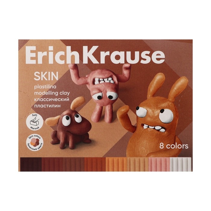 Пластилин 8 цветов, 144 г, ErichKrause Пластилин 8 цветов, 144 г, ErichKrause "Jolly Friends Skin", со стеком, в картонной упаковке