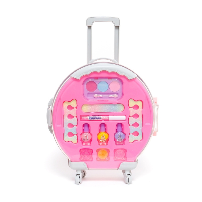 Набор косметики для девочки "Чемодан на колёсах", розовый, с накладными ногтями