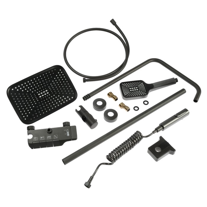 Душевая система ZEIN Z3683, верхняя и ручная лейка, ПВХ шланг, гигиенический набор, графит Душевая система ZEIN Z3683, верхняя и ручная лейка, ПВХ шланг, гигиенический набор, графит